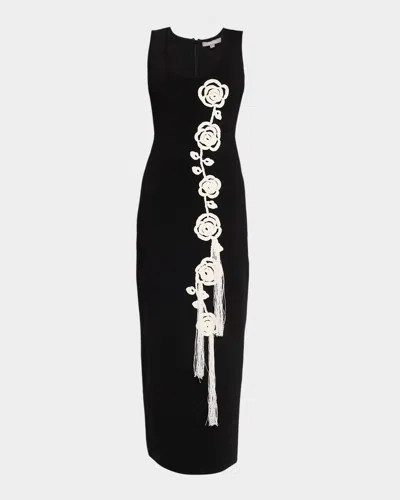 Lela Rose Crochet Applique Knit Dress In Black