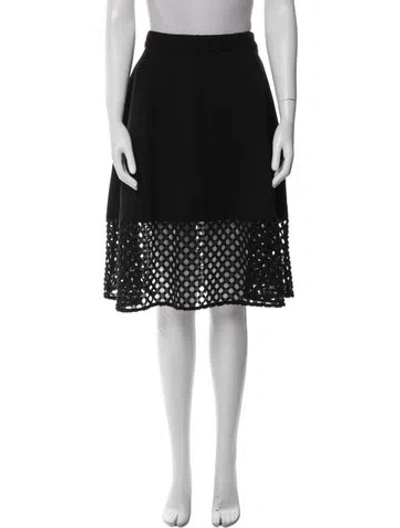 Pre-owned Lela Rose Crochet Trim Knee-length Skirt In Black