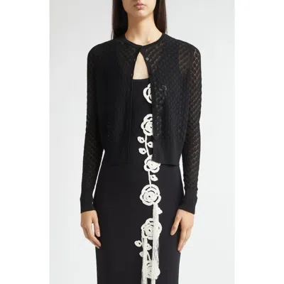 Lela Rose Crop Pointelle Cardigan In Black
