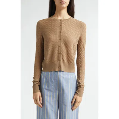 Lela Rose Crop Pointelle Cardigan In Brown