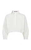 Lela Rose Cropped Cotton Poplin Shirt In Ivory