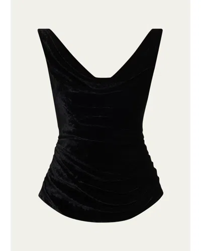 Lela Rose Crushed Velvet Draped Sleeveless Top In Black