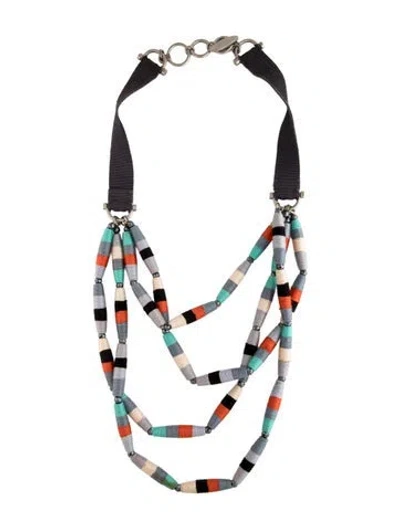 Pre-owned Lela Rose Crystal & Thread Multistrand Necklace, 24" In Black/blue/grey