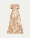 Lela Rose Deedie Floral Fil Coupe Off-the-shoulder Gown In Nude