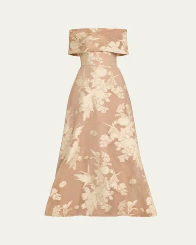 LELA ROSE DEEDIE FLORAL FIL COUPE OFF-THE-SHOULDER GOWN