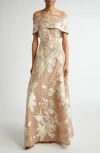 Lela Rose Deedie Floral Fil Coupe Off-the-shoulder Gown In Nude