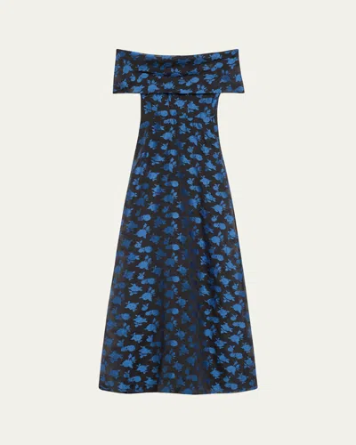 Lela Rose Deedie Guipure Lace Off-shoulder Gown In Cornflower