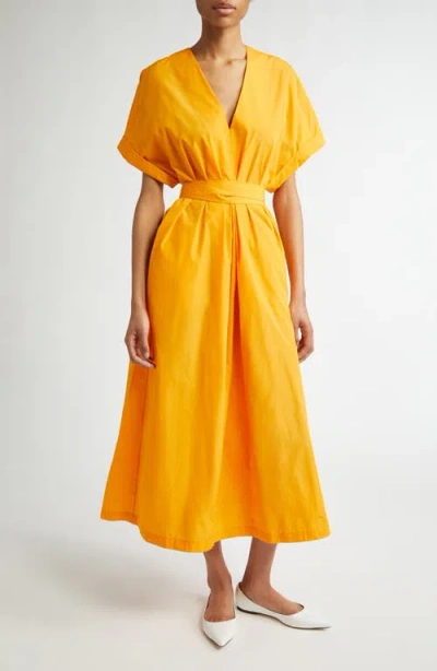 Lela Rose Dolman Sleeve V-neck Belted A-line Dress In Tangerine