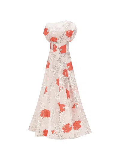 Lela Rose Drape Floral Gown In White