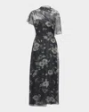 Lela Rose Draped Bodice A-line Chiffon Midi Dress In Ivory Multi
