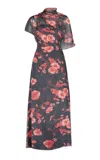 Lela Rose Draped Chiffon Maxi Dress In Red