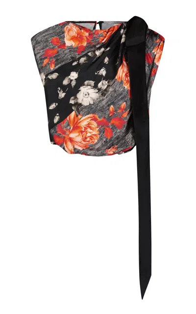 Lela Rose Draped Stretch-satin Top In Red