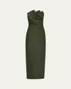 Lela Rose Draped Tulip Strapless Sheath Ankle Dress