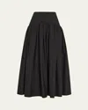 Lela Rose Drop-waist Gathered Cotton Poplin Midi Skirt In Black
