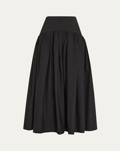Lela Rose Drop-waist Gathered Cotton Poplin Midi Skirt In Black