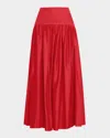 Lela Rose Drop-waist Gathered Cotton Poplin Midi Skirt In Poppy