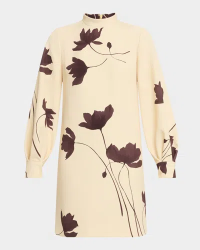 Lela Rose Elizabeth Floral Long-sleeve Dress In White