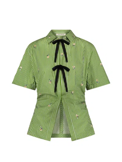 Lela Rose Embroidered Bow-front Top In Multi