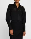 Lela Rose Embroidered Button-down Top In Black