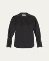 Lela Rose Embroidered Button-down Top In Black