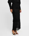 Lela Rose Embroidered Fringe Pencil Skirt In Black