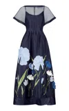 Lela Rose Embroidered Organza Dress In Navy