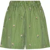 Lela Rose Embroidered Striped Cotton Short In Green