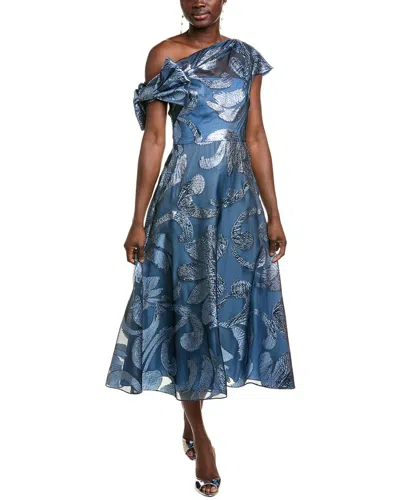 Lela Rose Evelyn Metallic Floral Fil Coupe Silk-blend Gown In Blue