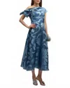 Lela Rose Evelyn Off The Shoulder Metallic Fil Coupe Midi Dress In Oxford In Blue