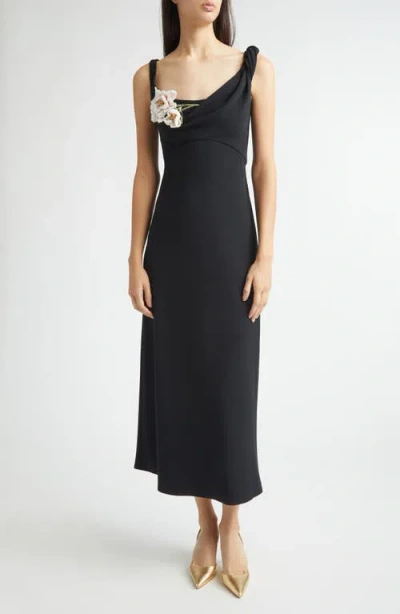 Lela Rose Floral Appliqué Knit Midi Cocktail Dress In Multi