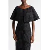 Lela Rose Floral Appliqué Reversible Capelet In Black