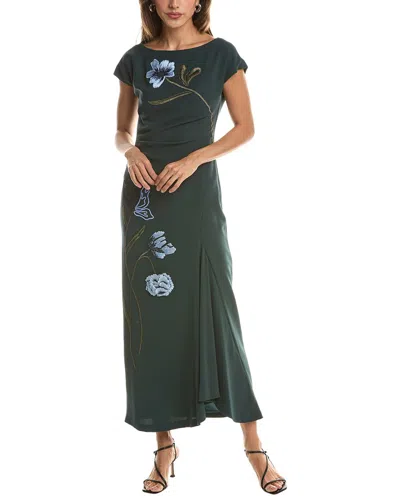 Lela Rose Floral Cord Embroidered Fluid Crepe Cascade Dress In Green