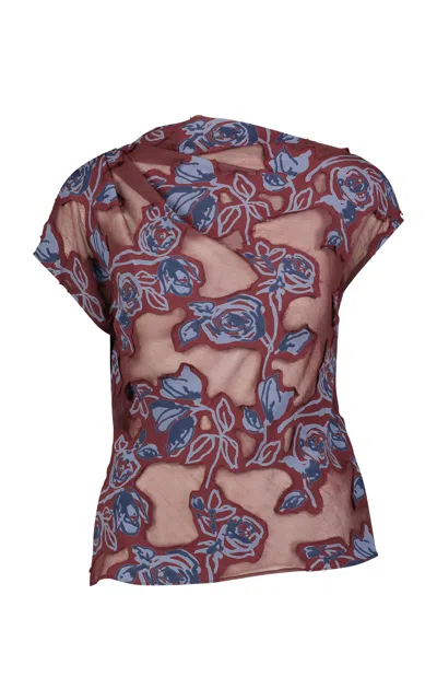 Lela Rose Floral Cut Chiffon Draped Top