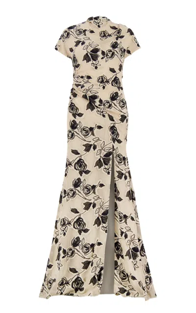 Lela Rose Floral Cut Chiffon Gown In Black,white