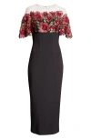 LELA ROSE LELA ROSE FLORAL EMBELLISHED BODICE BODY-CON DRESS