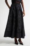 Lela Rose Floral Embroidered Midi Full Skirt In Black