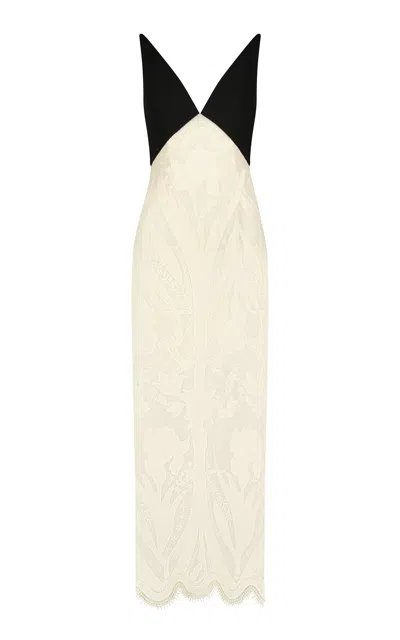 Lela Rose Floral-embroidered Maxi Dress