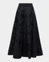 Lela Rose Floral Embroidered Midi Full Skirt In Black