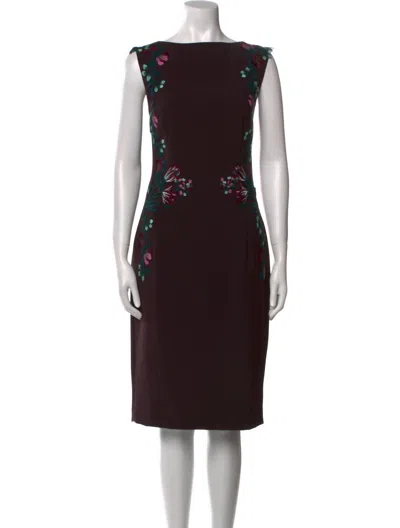 Lela Rose Floral Embroidered Sheath Midi Dress In Purple