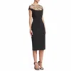 Lela Rose Floral-embroidered Tulle Yoke Cocktail Gown In Black In Black