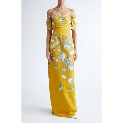 Lela Rose Floral Faille Off The Shoulder Gown In Yellow