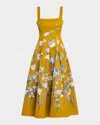 Lela Rose Floral Faille Sleeveless Fit-&-flare Gown In Yellow