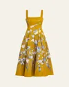 Lela Rose Floral-print Midi Dress In Brown
