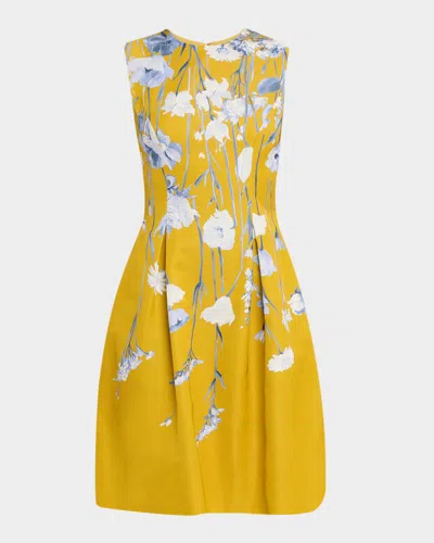 Lela Rose Floral Faille Sleeveless Mini Dress In Multi