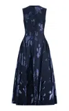 Lela Rose Floral Fil Coupe Sleeveless A Line Dress In Blue