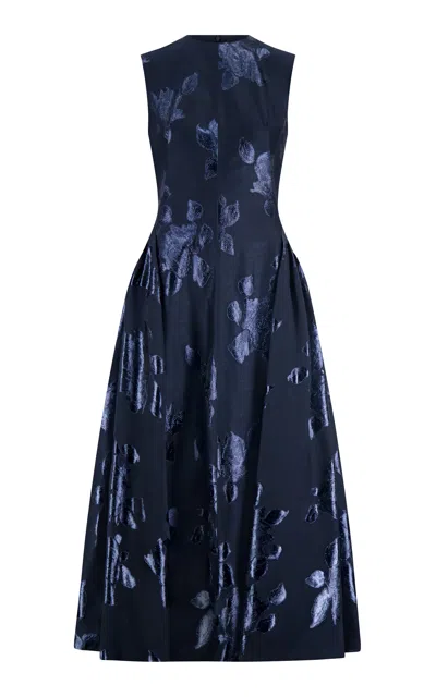 Lela Rose Floral Fil Coupe Sleeveless A Line Dress In Blue