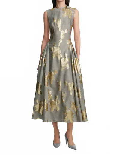 Lela Rose Floral Fil Coupe Sleeveless A-line Midi Dress In Gold Grey In Gray