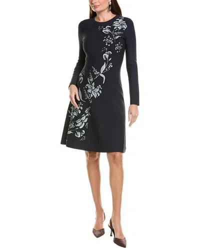 Lela Rose Floral Jacquard Knit Penelope Sweaterdress In Black
