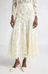 Lela Rose Floral Lace A-line Skirt In Neutral