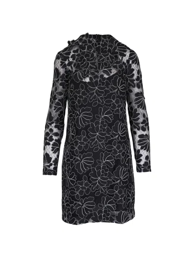 Lela Rose Floral Lace Mini Dress In Black